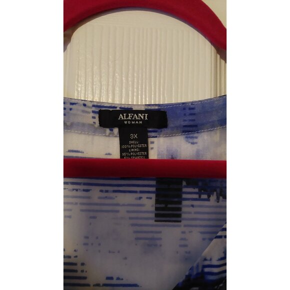 Alfani Woman 3X Blue & White Abstract Print Sheer Blouse Top - Picture 2 of 3